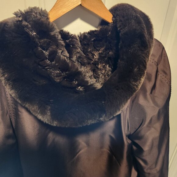 Womens Reversible Hooded Large Knitted Rex Rabbit Fur Jacket Raincoat Reversible - Picture 12 of 12